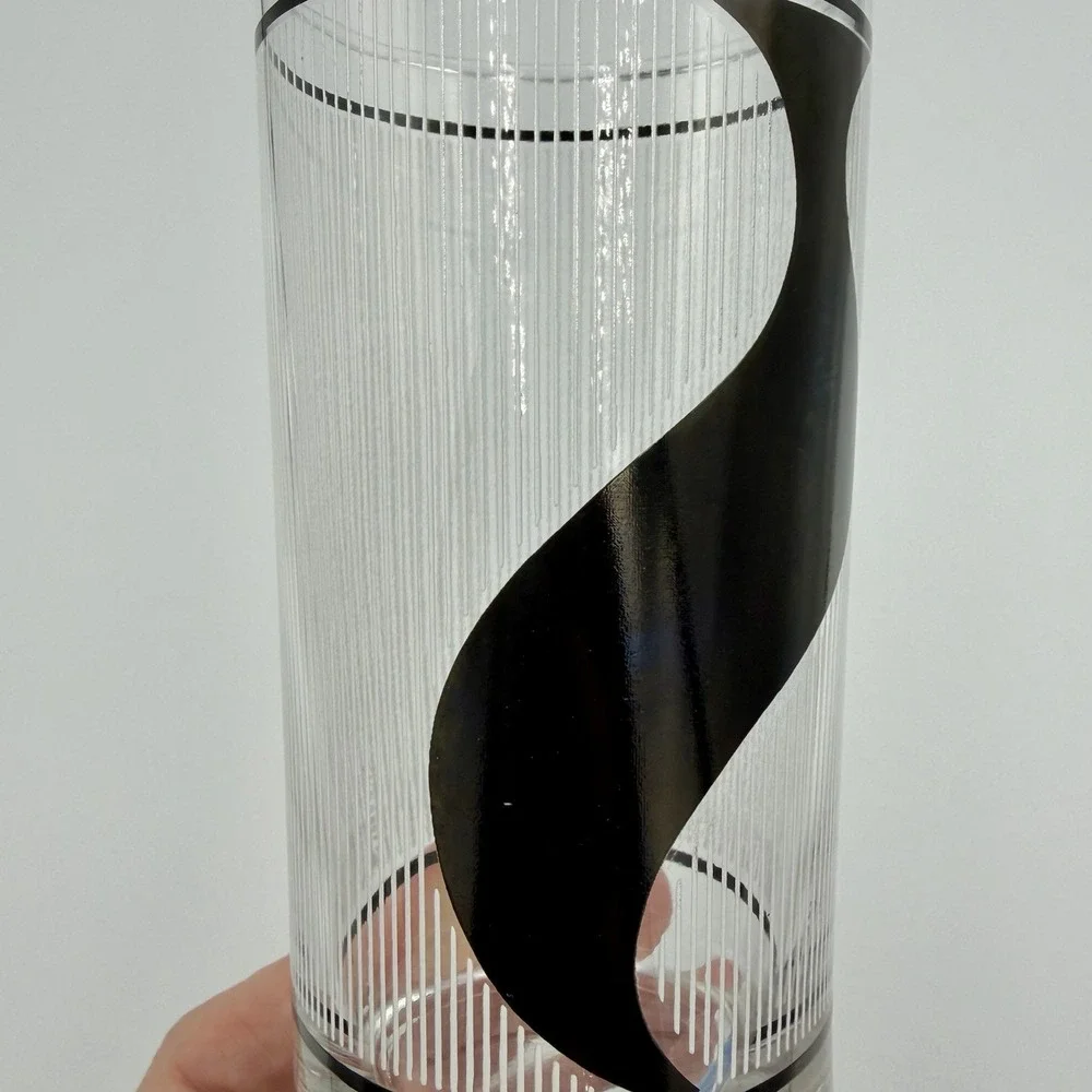 Set Of 2 Vtg 1989 Anchor Hocking Glasses Black White Retro Highball Bar Abstract